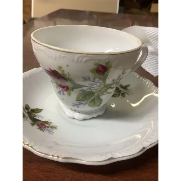 Vintage Rose Footed Cup & Saucer Set BEX1 by BETSONS 2 1/4” - Picture 2 of 7
